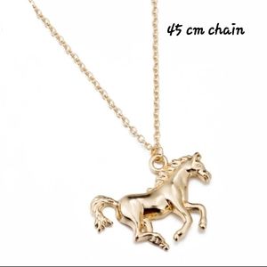 GOLD PLATED RACING HORSE PENDANT NECKLACE COPPER METAL LINK CHAIN